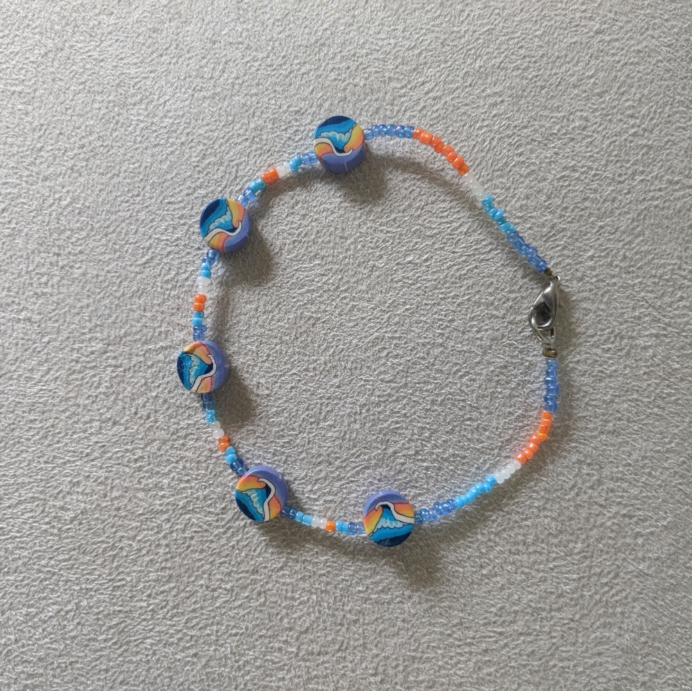 90s waves anklet with blue and orange beading
